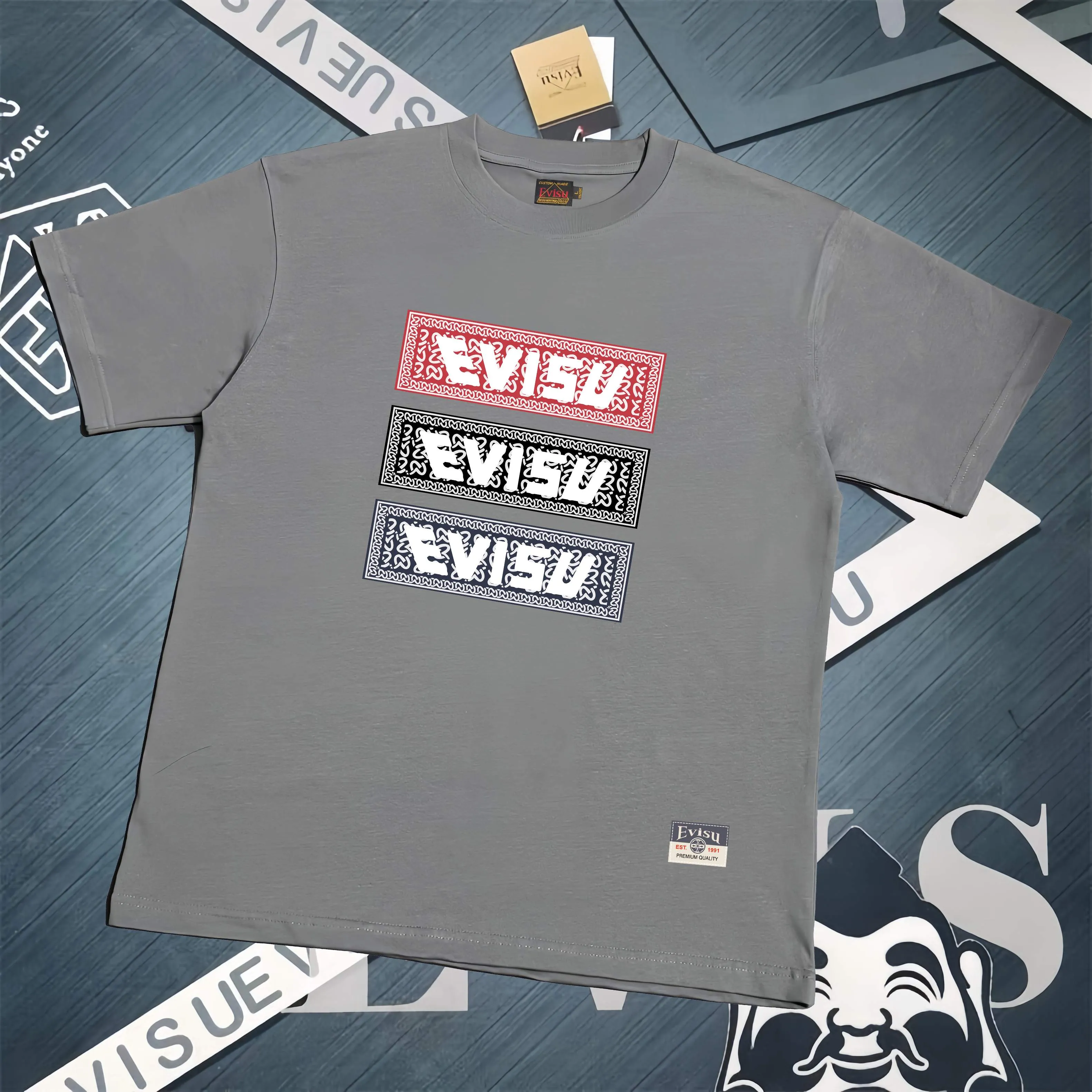 Evisu 2025New Arrival T ⚠ Quality⚠ Same Style T 。 ，Black S-XXL，White S-XXL，Gray M-XXL，Red S-XXL， Red M-XXL